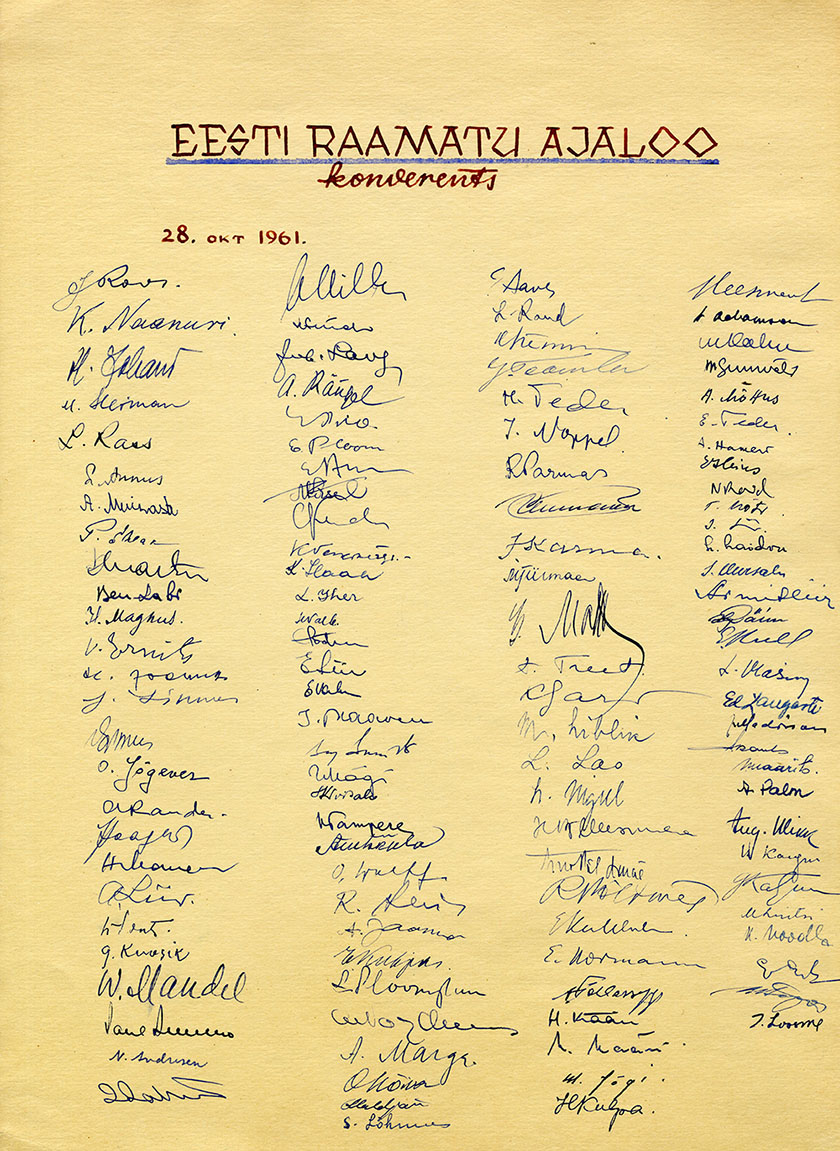 Esimesel konverentsil osalenute allkirjad 1961